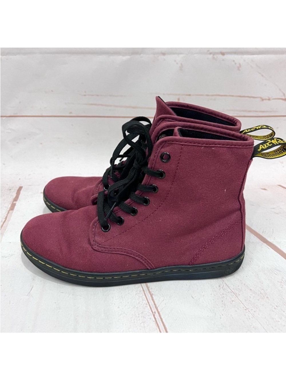Dr Doc Martens Burgundy Red Canvas Shoreditch Lace Up Airwave Combat Boots